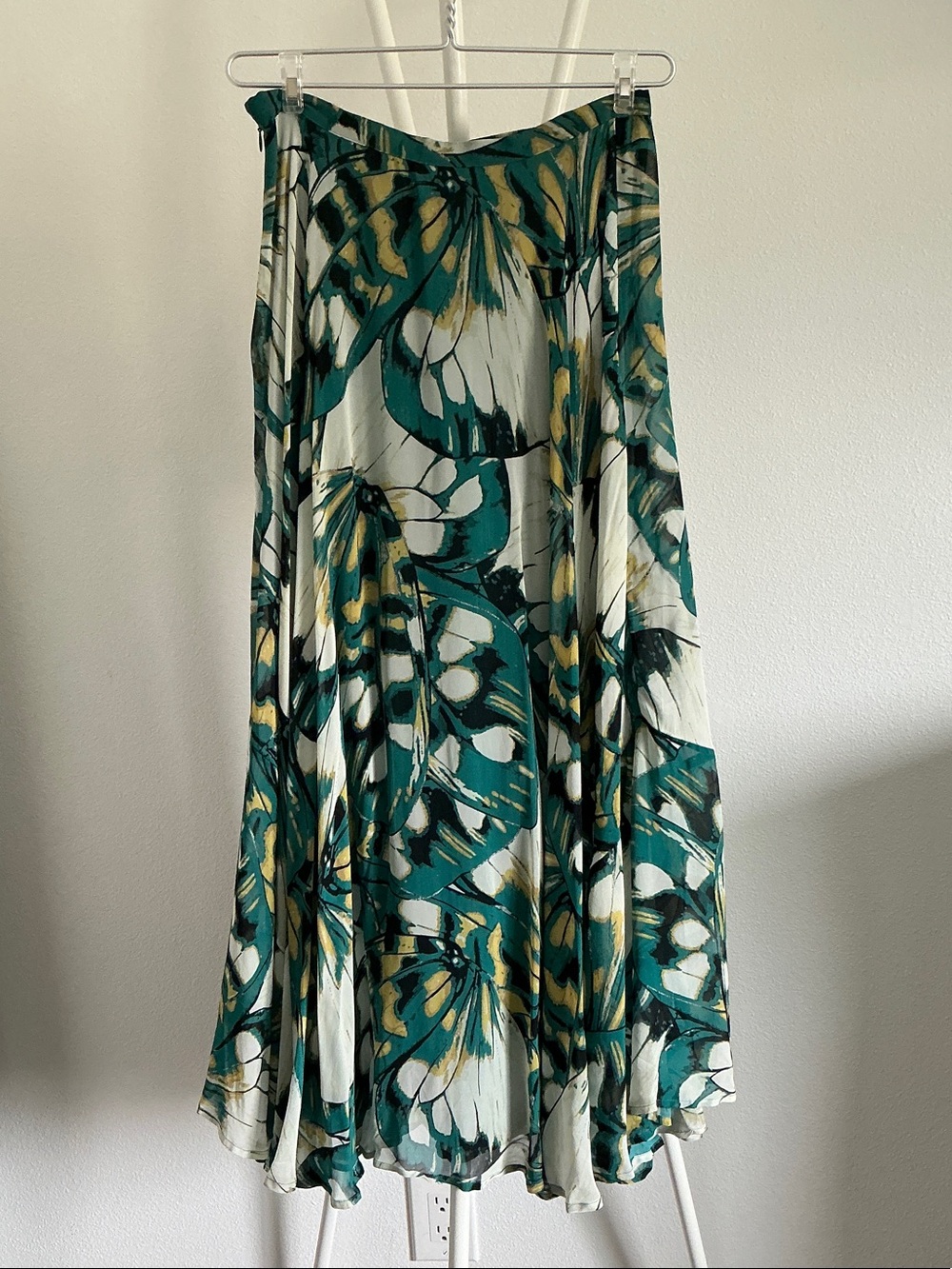 Anthropologie Teal, White & Gold Floral Maxi Skirt